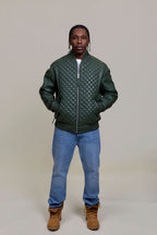 Men's Lucas Quilted Leather Bomber Jacket [Military Green]