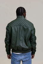 Men's Lucas Quilted Leather Bomber Jacket [Military Green]