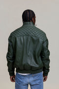 Men's Lucas Quilted Leather Bomber Jacket [Military Green]