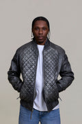 Men's Lucas Quilted Leather Bomber Jacket [Distressed Grey]
