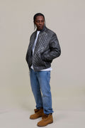 Men's Lucas Quilted Leather Bomber Jacket [Distressed Grey]