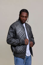 Men's Lucas Quilted Leather Bomber Jacket [Distressed Grey]