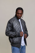 Men's Lucas Quilted Leather Bomber Jacket [Distressed Grey]