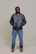 Men's Lucas Quilted Leather Bomber Jacket [Distressed Grey]