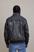 Men's Lucas Quilted Leather Bomber Jacket [Distressed Grey]