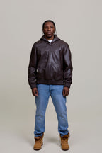 Men's Leather Pull-Over Hoodie [Chocolate]
