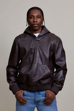 Men's Leather Pull-Over Hoodie [Chocolate]