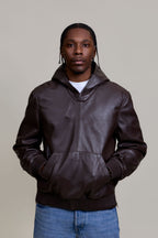 Men's Leather Pull-Over Hoodie [Chocolate]