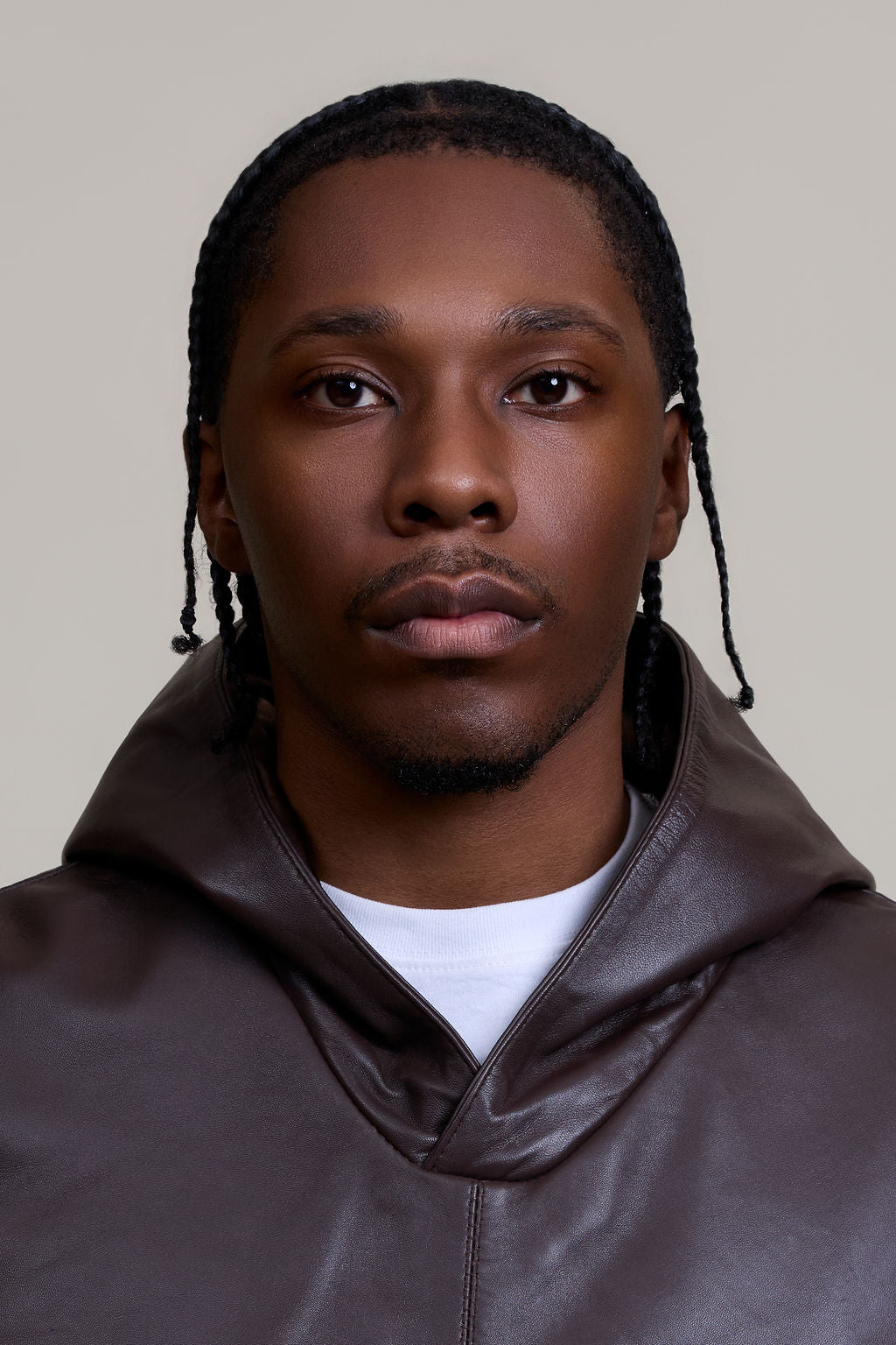 Men's Leather Pull-Over Hoodie [Chocolate]