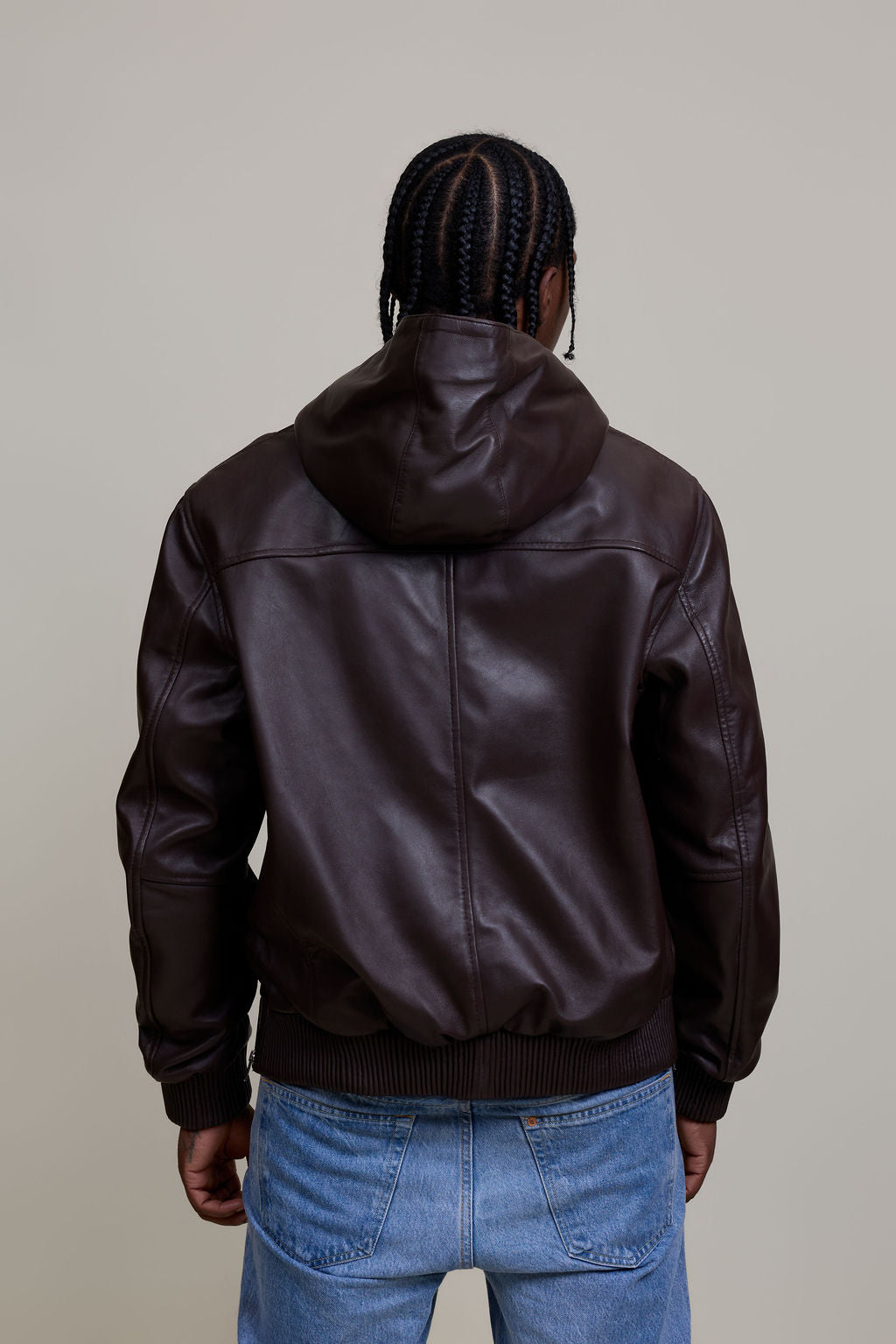 Men's Leather Pull-Over Hoodie [Chocolate]