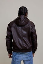 Men's Leather Pull-Over Hoodie [Chocolate]