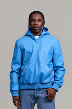 Men's Leather Pull-Over Hoodie [Baby Blue]