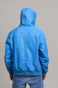 Men's Leather Pull-Over Hoodie [Baby Blue]