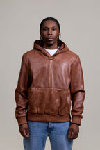 Men's Leather Pull-Over Hoodie [Caramel Crunch]