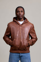 Men's Leather Pull-Over Hoodie [Caramel Crunch]