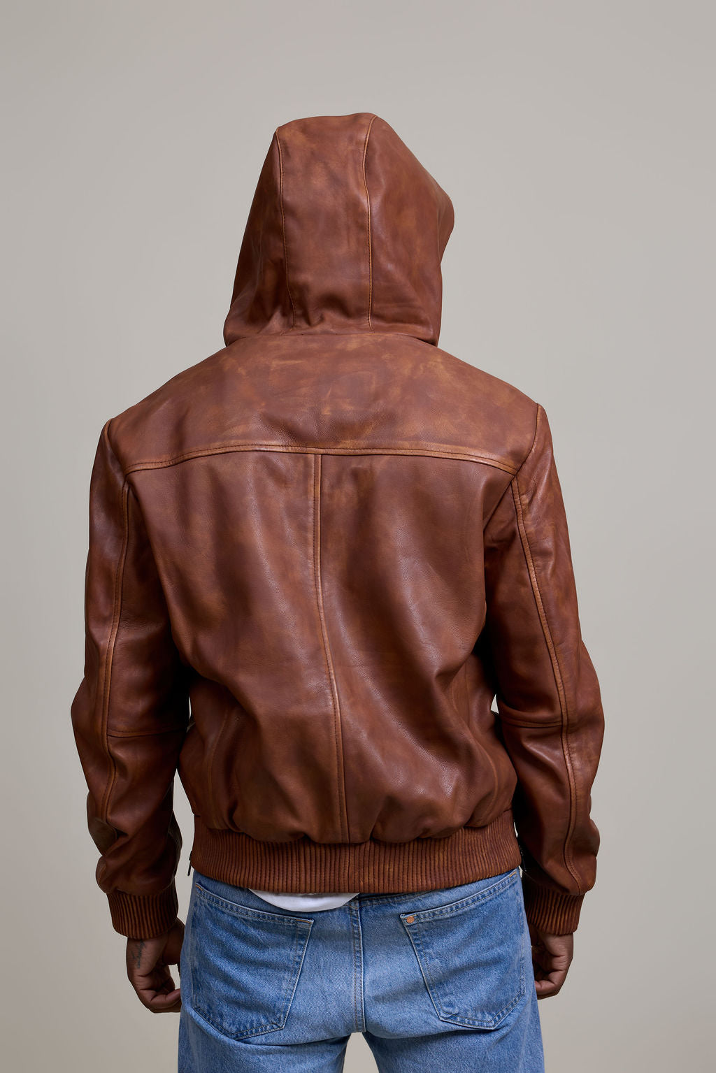 Men's Leather Pull-Over Hoodie [Caramel Crunch]