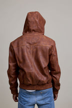 Men's Leather Pull-Over Hoodie [Caramel Crunch]