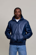 Men's Leather Pull-Over Hoodie [Navy]
