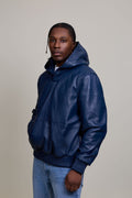 Men's Leather Pull-Over Hoodie [Navy]