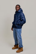 Men's Leather Pull-Over Hoodie [Navy]