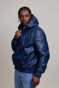 Men's Leather Pull-Over Hoodie [Navy]