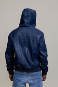 Men's Leather Pull-Over Hoodie [Navy]