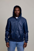 Men's Leather Pull-Over Hoodie [Navy]