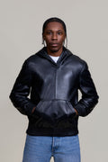Men's Leather Pull-Over Hoodie [Black]