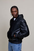 Men's Leather Pull-Over Hoodie [Black]
