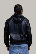 Men's Leather Pull-Over Hoodie [Black]