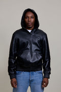 Men's Leather Pull-Over Hoodie [Black]