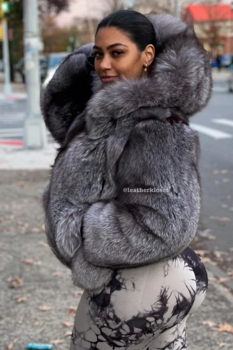 Women's Alaia Silver Fox Fur Bomber