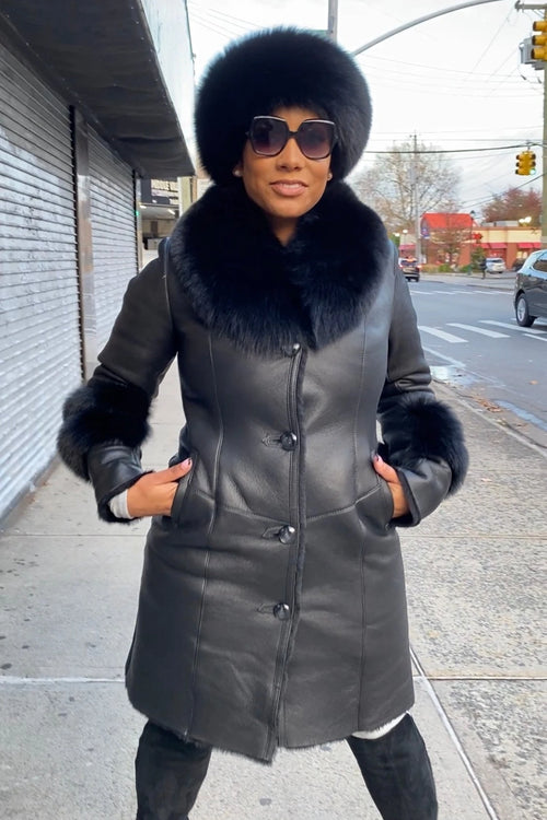 Women's Aubrey Shearling Sheepskin Jacket With Fox [Black]