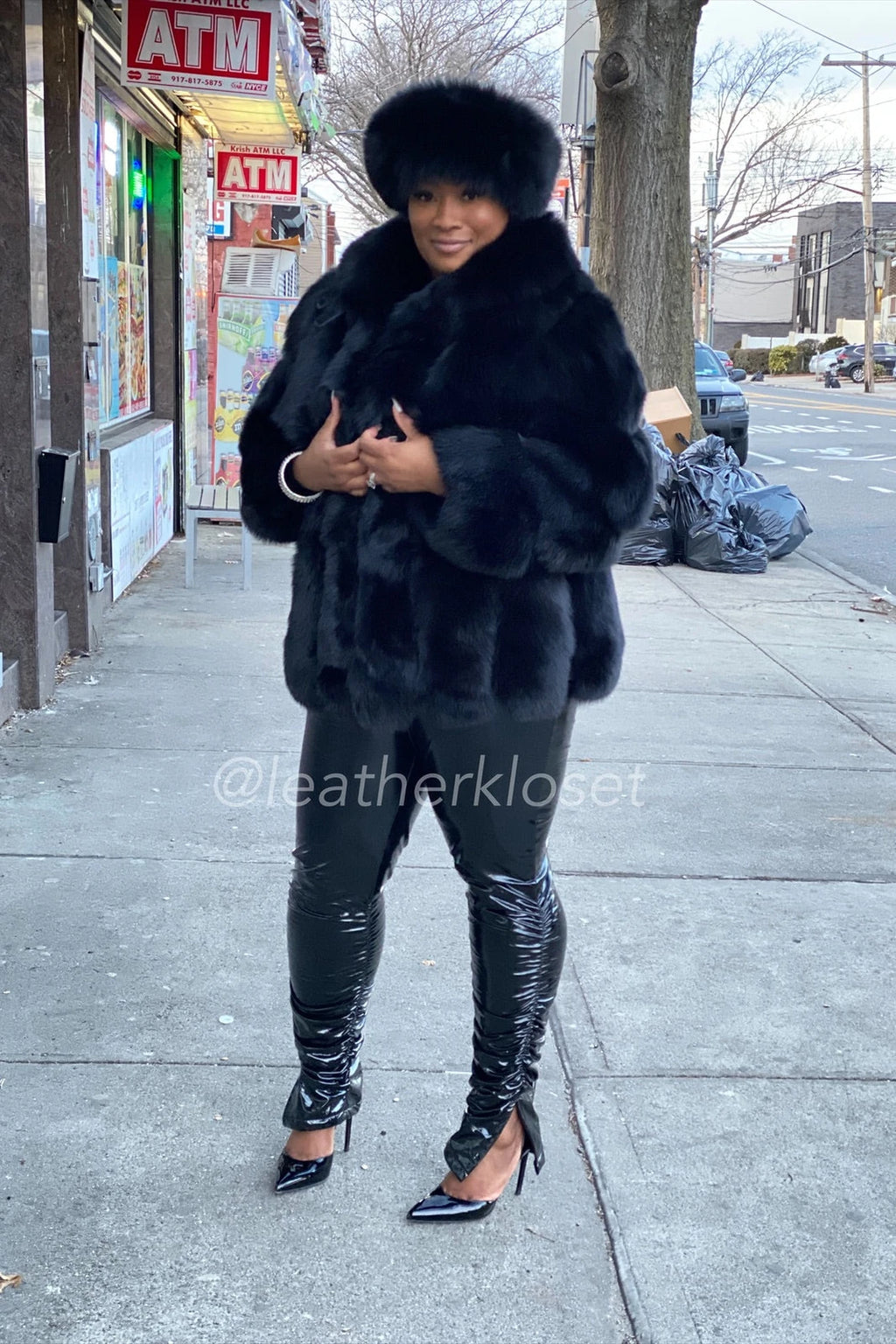 Women's Andrea Fox Parka Jacket With Headband [Black]
