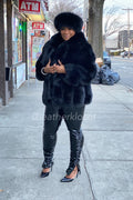 Women's Andrea Fox Parka Jacket With Headband [Black]