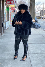 Women's Andrea Fox Parka Jacket With Headband [Black]