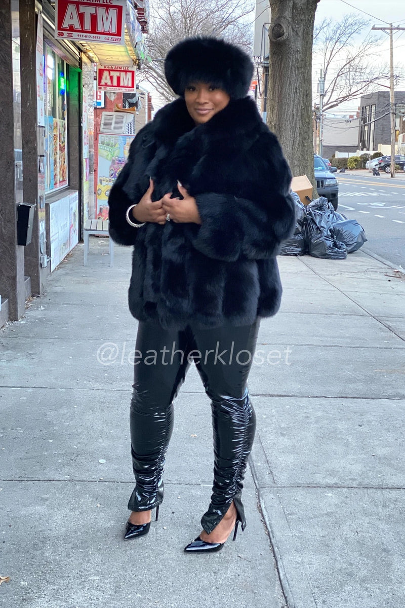 Women's Andrea Fox Parka Jacket With Headband [Black]