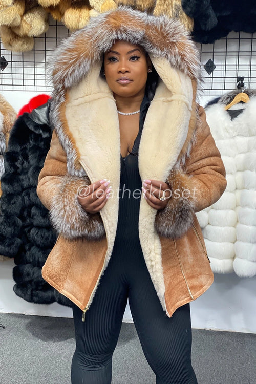 Women's Anna Real Sheepskin Jacket With Fox [Light Tan]