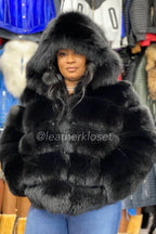 Women's Ava Fox Bomber Jacket With Hood [Black]