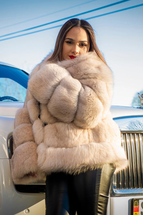 Women's Ava Fox Bomber Jacket With Hood [Cream]