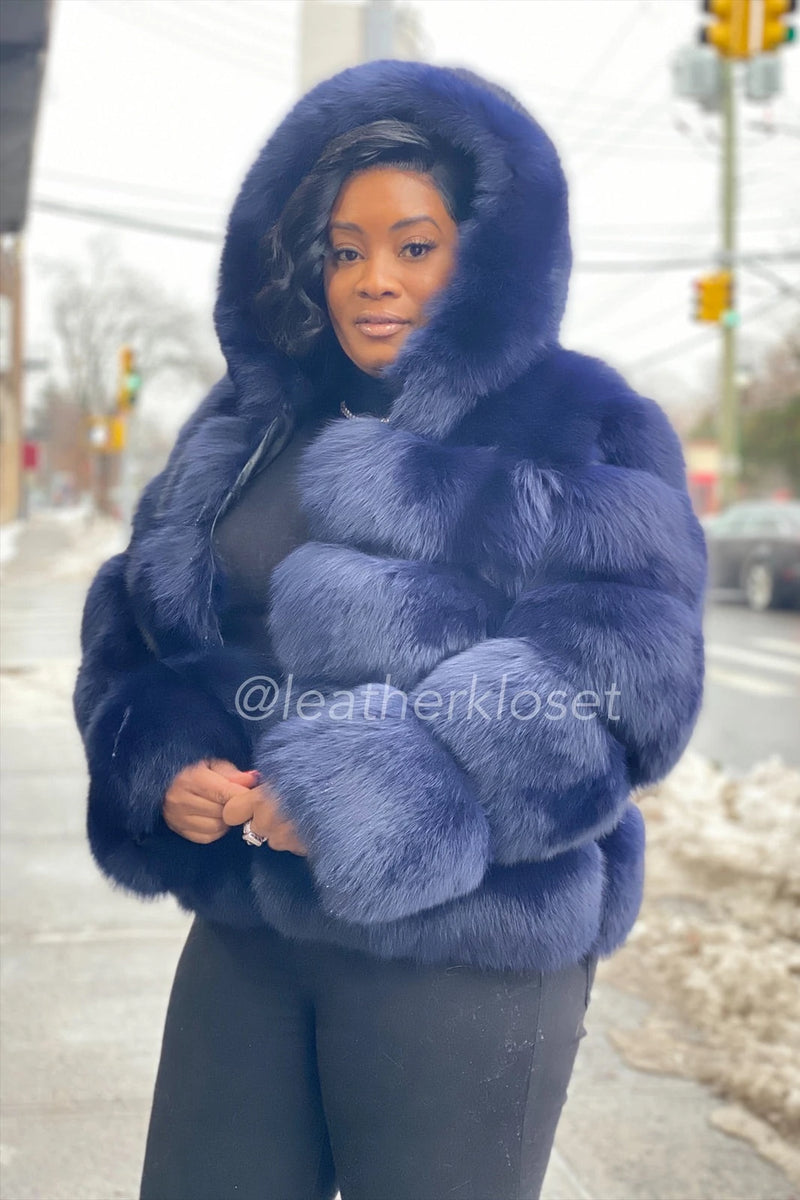 Women's Ava Fox Bomber Jacket With Hood [Navy]