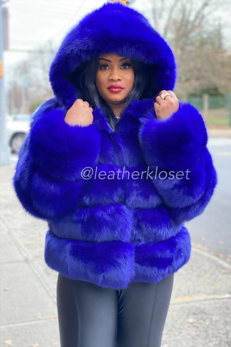 Women's Ava Fox Bomber Jacket With Hood [Royal]