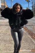 Women's Bella Fox Fur Bomber With Hood [Black]