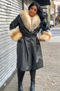 Women's Black Leather Trench With Full Fox Fur [Gold Fox]