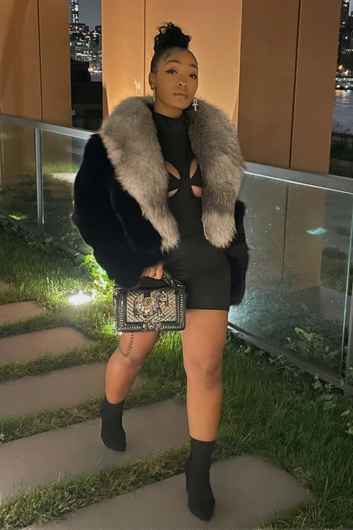 Women's Charlotte Crop Fox Bomber [Black/Silver]