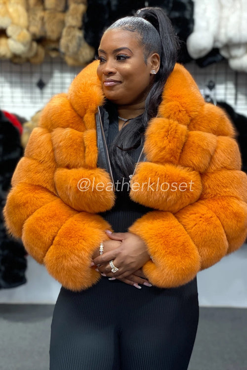 Women's Crop Fox Bomber With Hood [Orange]