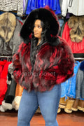 Women's Fox Fur Bomber [Black and Red]