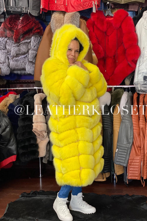 Women's 7/8 Length Fox Fur Trench Coat