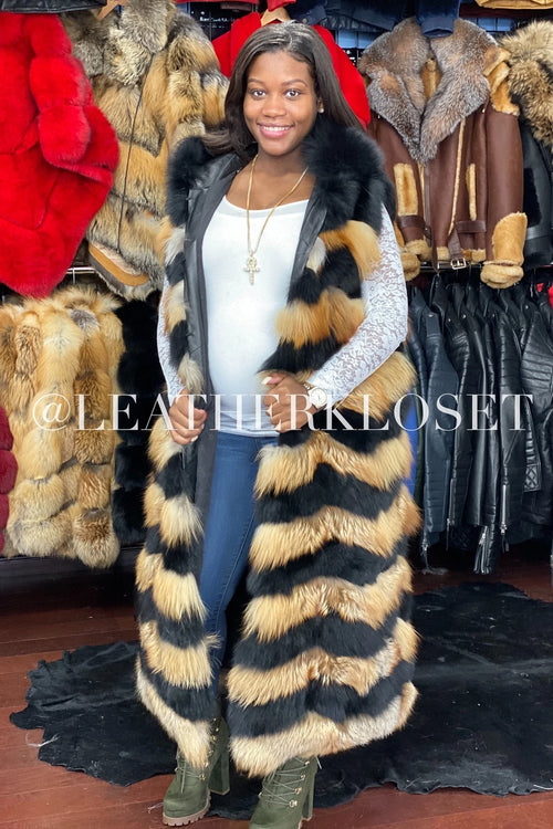 Women's Full Length Red Fox Fur Vest