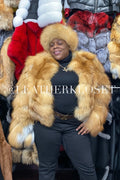 Women's Gold Fox Fur Bomber [With Headband]